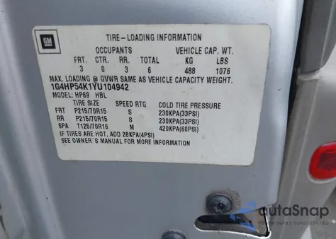 2000 Buick Lesabre Custom from USA, damaged, VIN 1G4HP54K1YU104942